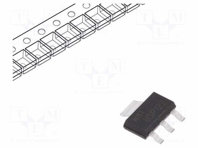 1 x Transistor: MOSFET a canale N, 1,5W, 200V, 0,55A, unipolare, SOT223, modello BSP122.115
