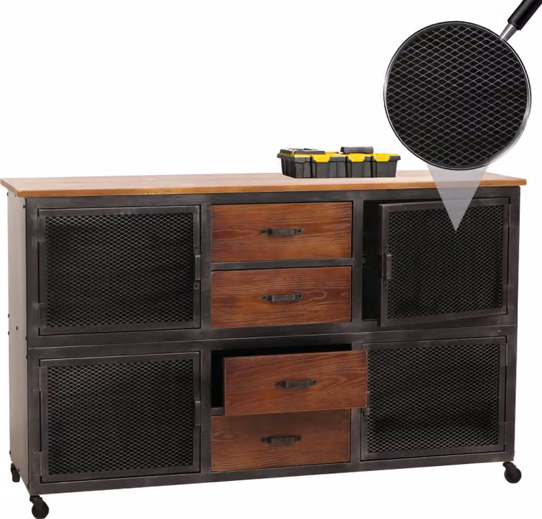 Carrello da officina HWC-N28, carrello, rotelle 4 cassetti, struttura 3D metallo legno 90x150x40cm ~ nero, marrone
