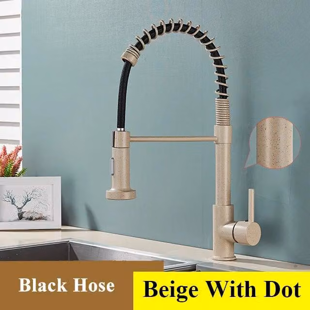 Miscelatore da cucina estraibile - Miscelatore per lavello con sistema a molla - Rotazione a 360° - Doccetta estraibile - Miscelatore monocomando per acqua calda e fredda - Corpo in ottone - Colore beige con puntini