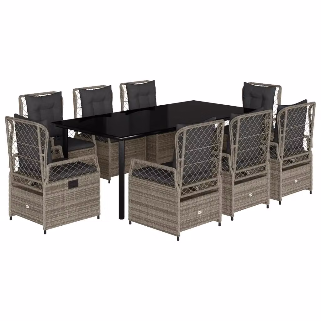Set da Pranzo da Giardino 9 pz vidaXL in Polyrattan Grigio e Nero con Piano in Vetro – 2
