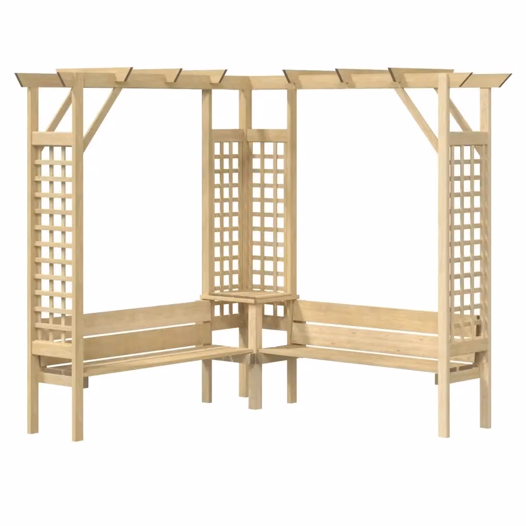 Pergola Angolare con Panca in Legno di Pino vidaXL, Colore Verde e Beige – 2