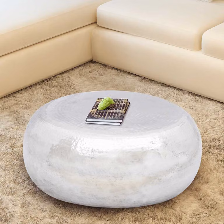 vidaXL Tavolino da caffè rotondo in metallo argento lucido con design moderno e astratto