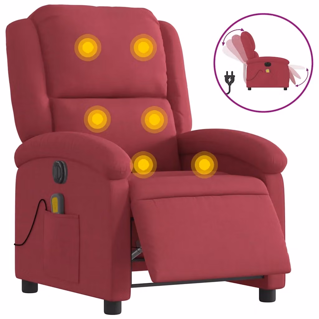 Poltrona Reclinabile Elettrica vidaXL in Velluto Rosso con Braccioli e Imbottitura in Schiuma – 2