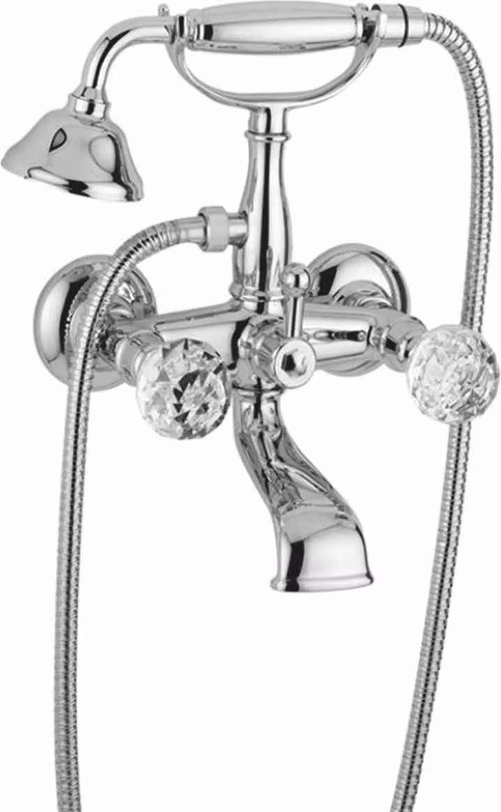 Casa Padrino miscelatore per vasca in stile liberty con flessibile e doccetta cromo h. 27,5 cm