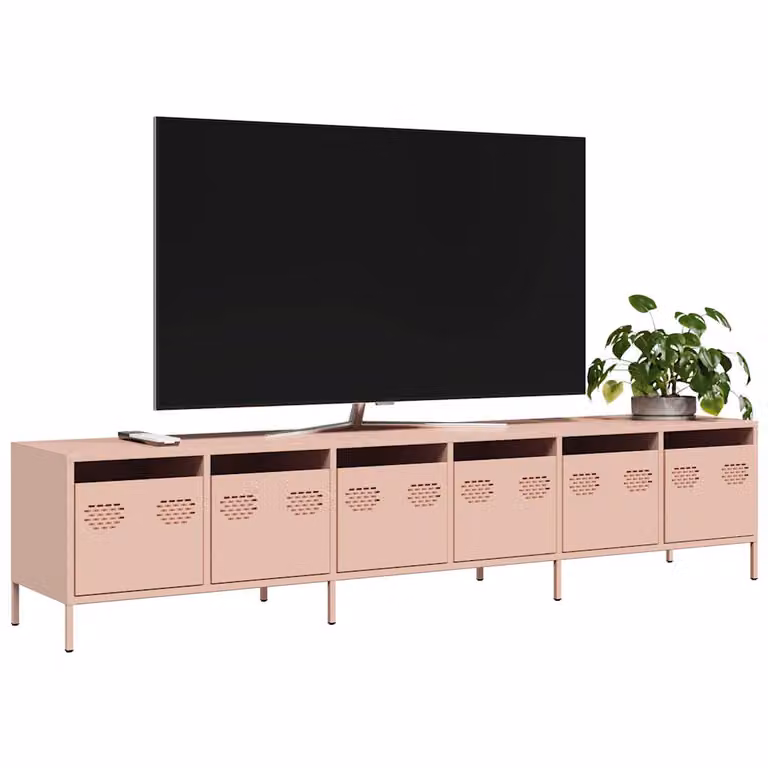 Mobile TV rosa vidaXL in metallo con scomparti multimediali L: 202 cm, P: 39 cm, H: 43,5 cm