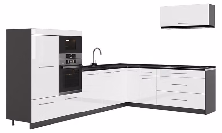 Cucina angolare completa Vicco Fame-Line Bianco lucido/Antracite 327 x 227 cm senza piano di lavoro, Model 64375