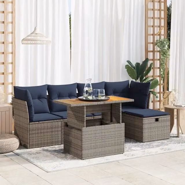 Set Divano da Giardino 6pz con Cuscini Grigio Polyrattan Acacia 3327971