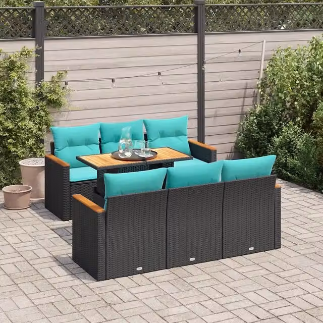 Set Divani da Giardino con Cuscini 7pz Nero Polyrattan 3327445