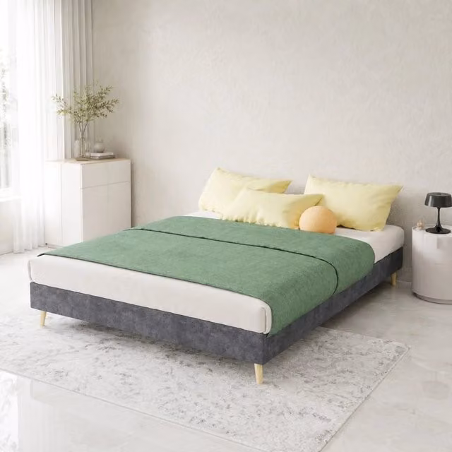 Letto imbottito per bambini MODFU in tessuto grigio con struttura in metallo L/P/H: 140 x 200 cm