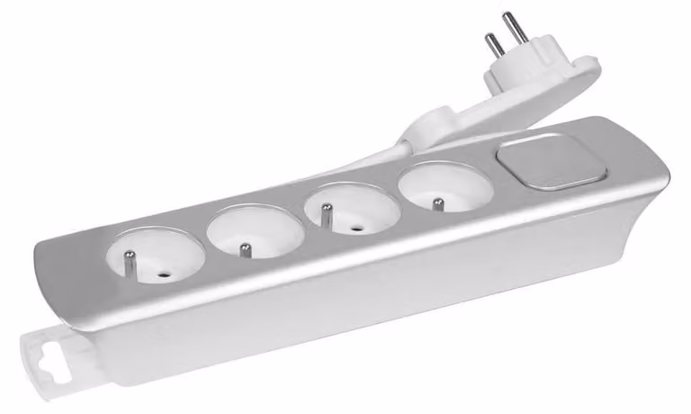 Gefom 400004 - Placca a parete per prese elettriche, colore argento, con 4 prese