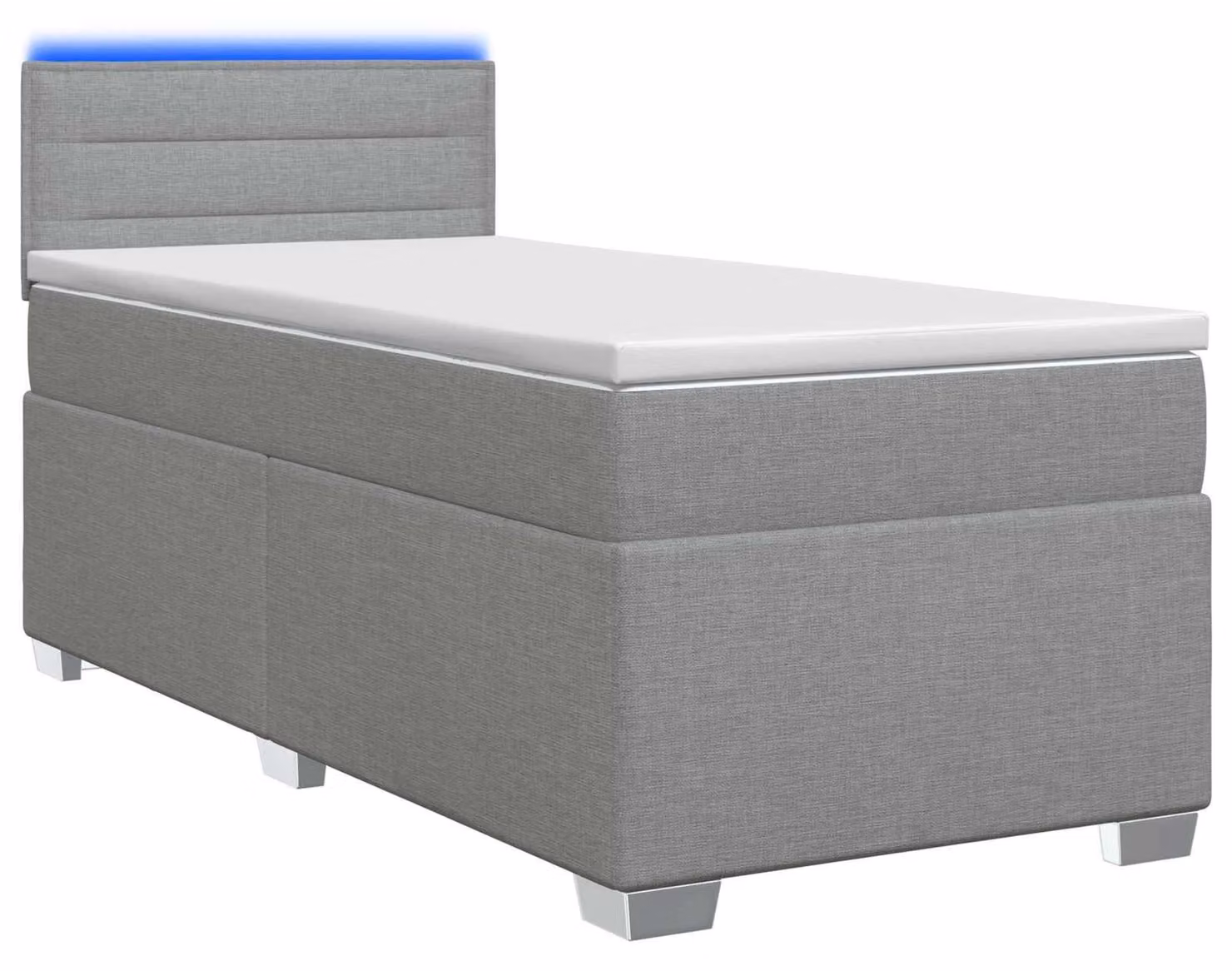 Letto con rete a molle e materasso, colore grigio chiaro, 90 x 190 cm, rivestito in tessuto
