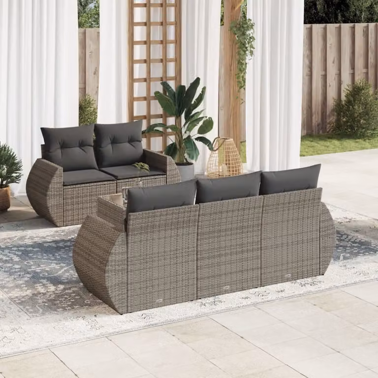 Maison Exclusive - Set Divano da Giardino 6 pz con Cuscini Grigio in Polyrattan