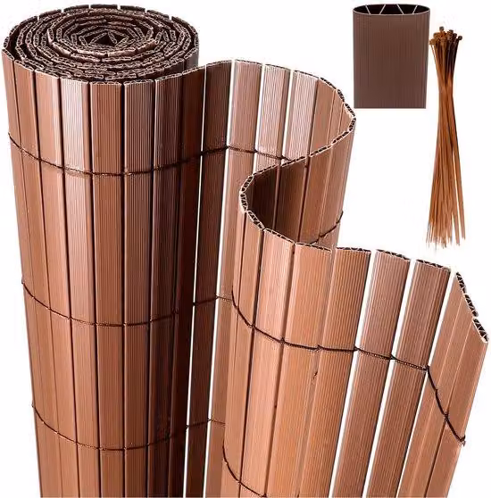 Schermo per la privacy, dimensioni 2x5 metri, in PVC a forma di "W", resistente al vento e alle intemperie, con protezione UV, ideale per giardino e terrazza, colore marrone