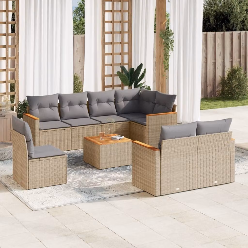 Maison Exclusive - Set Divano da Giardino 9 pz con Cuscini Beige Misto Polyrattan