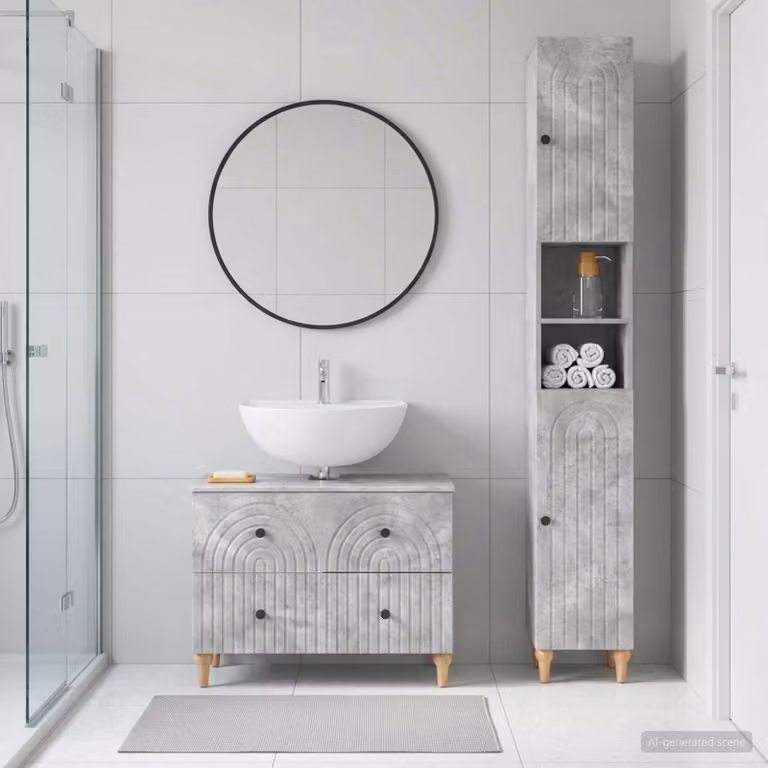 Set di mobili da bagno vidaXL ALKMAAR composto da 2 pezzi in grigio cemento con pensile e mobile lavabo