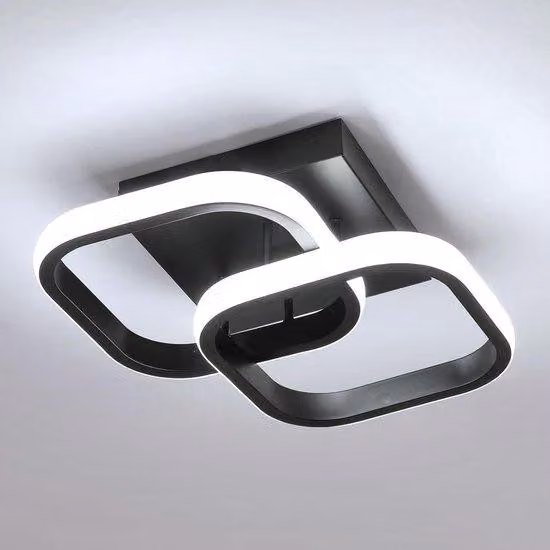 Moderna plafoniera quadrata nera da 22 W in acrilico, 29 cm