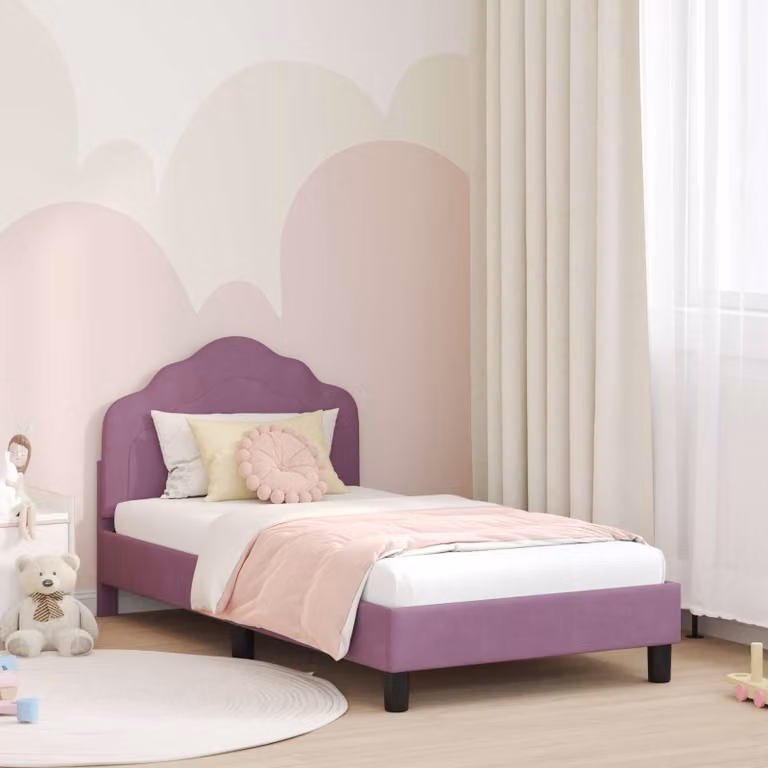 Struttura letto per bambini vidaXL in velluto viola con testata, L 160 x P 80 cm