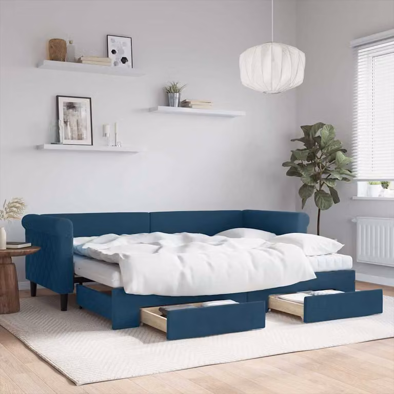 vidaXL Divano Letto Estraibile con Cassetti in Velluto Blu L/P/H: 229 x 80 x 90 cm