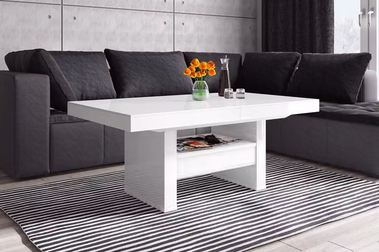 Tavolino di design HLU-111 con cassetto estraibile e regolabile in altezza, tavolo da pranzo