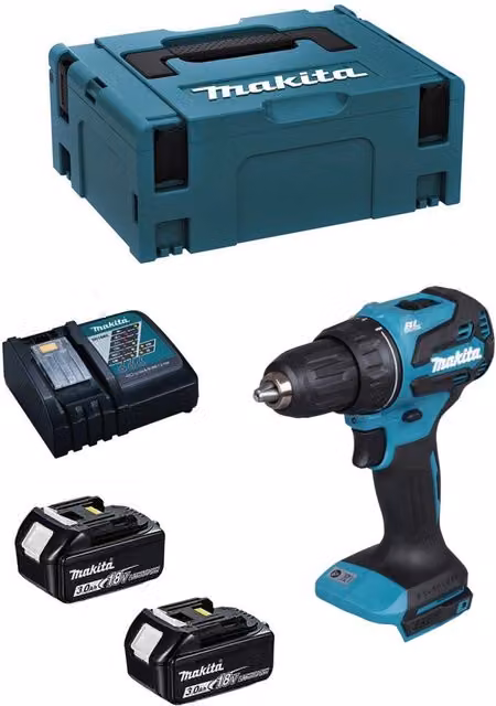 Trapano Avvitatore Makita DDF490RFJ con 2 batterie da 3,0 Ah, caricabatterie DC18RC e sistema MAKPAC 2 – 1