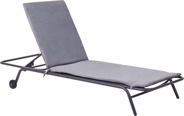 Sdraio da giardino moderna Beliani Grigio con struttura in acciaio verniciato e tessuto olefinico reclinabile con poggiatesta regolabile e ruote