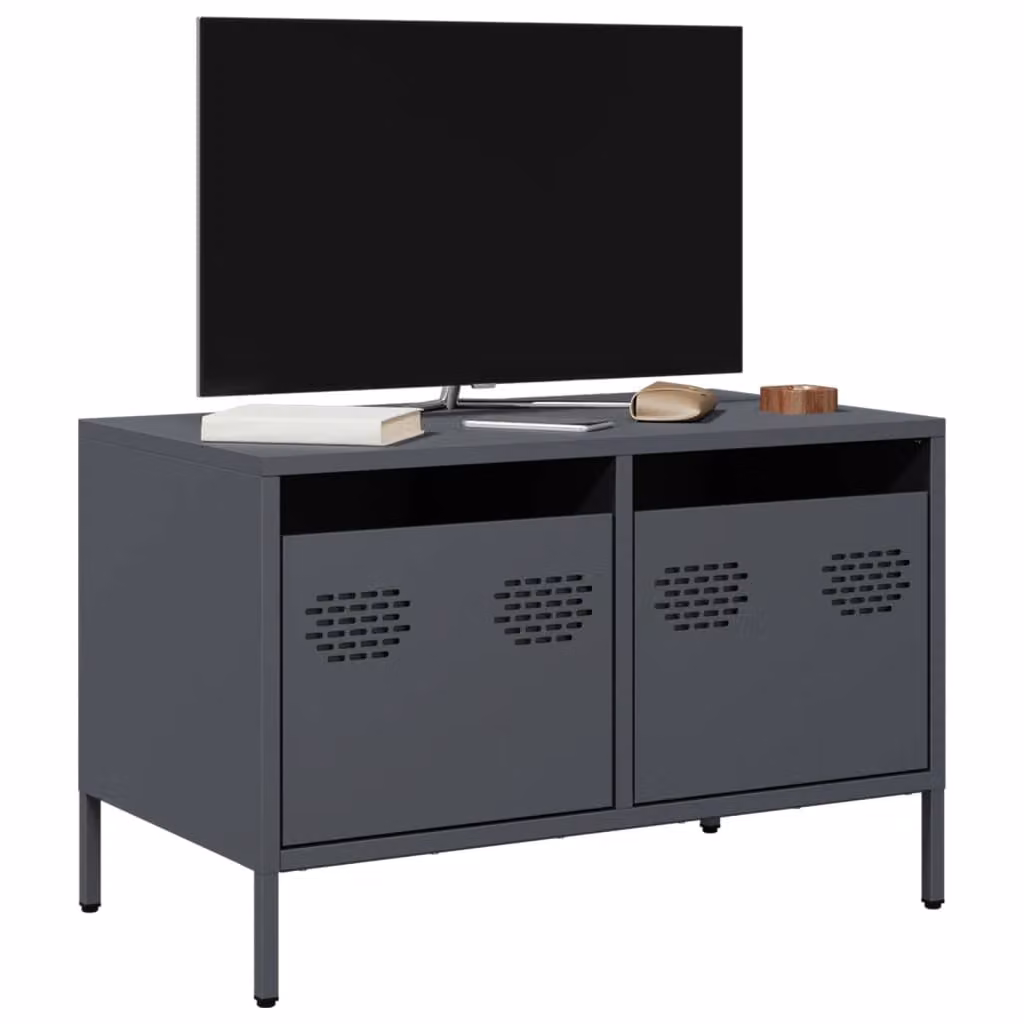 Mobile TV vidaXL in acciaio laminato a freddo, colore antracite, L 68 cm x P 39 cm x H 43,5 cm