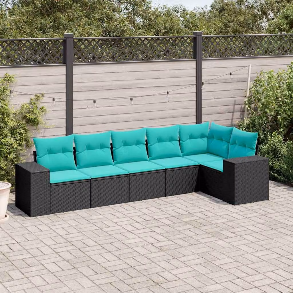 Set di divani da giardino vidaXL in polyrattan nero con 6 pezzi e cuscini inclusi
