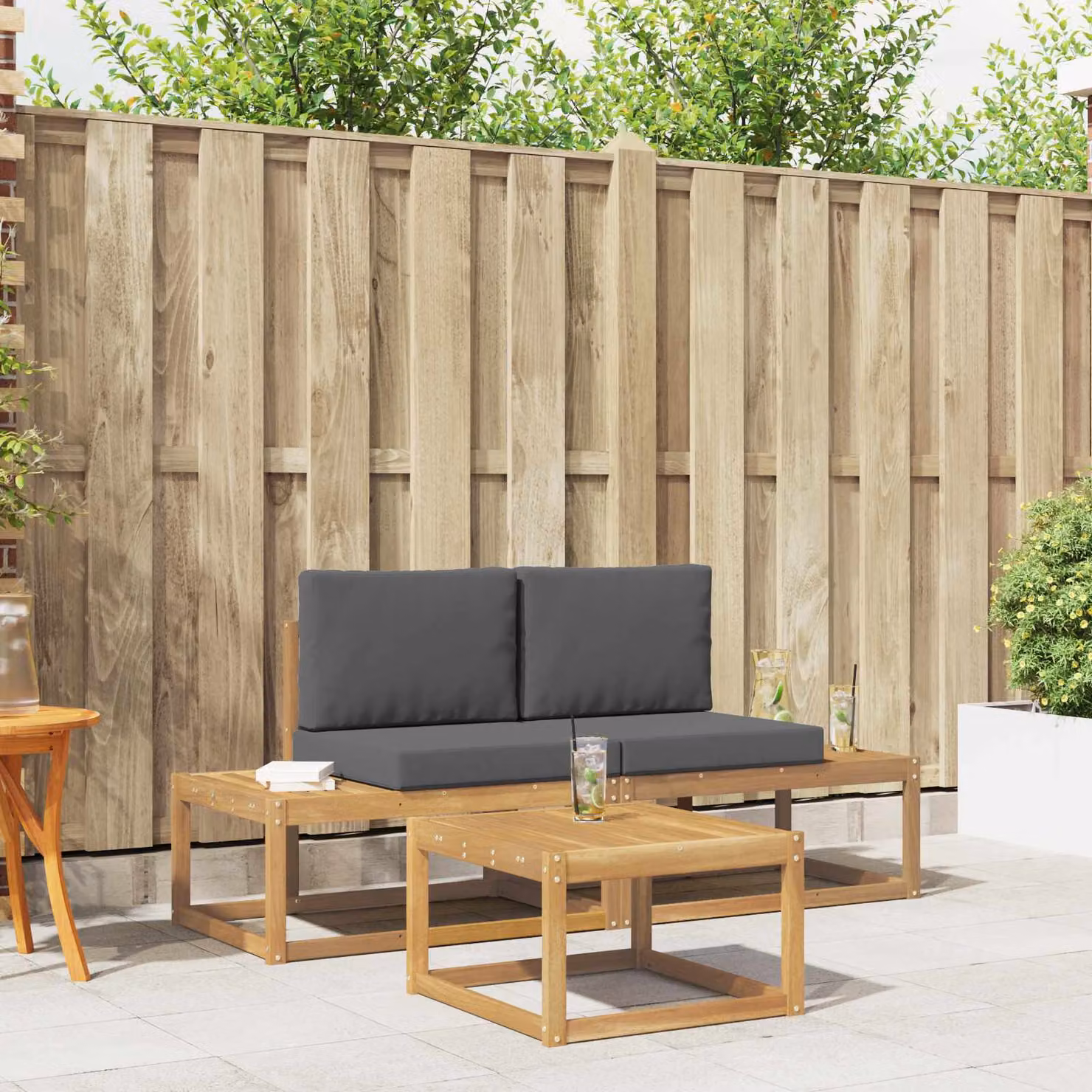 Set di divani da esterno vidaXL 3 pz in legno di acacia e poliestere, Bianco e Antracite
