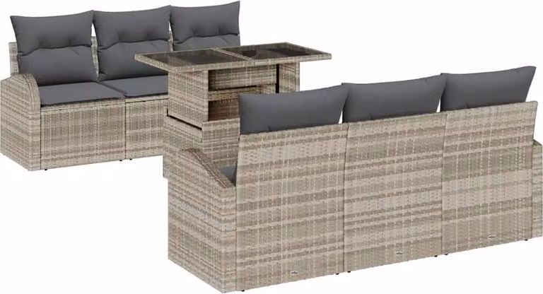 Set Divano da Giardino 7 pcs Grigio chiaro Poly Rattan