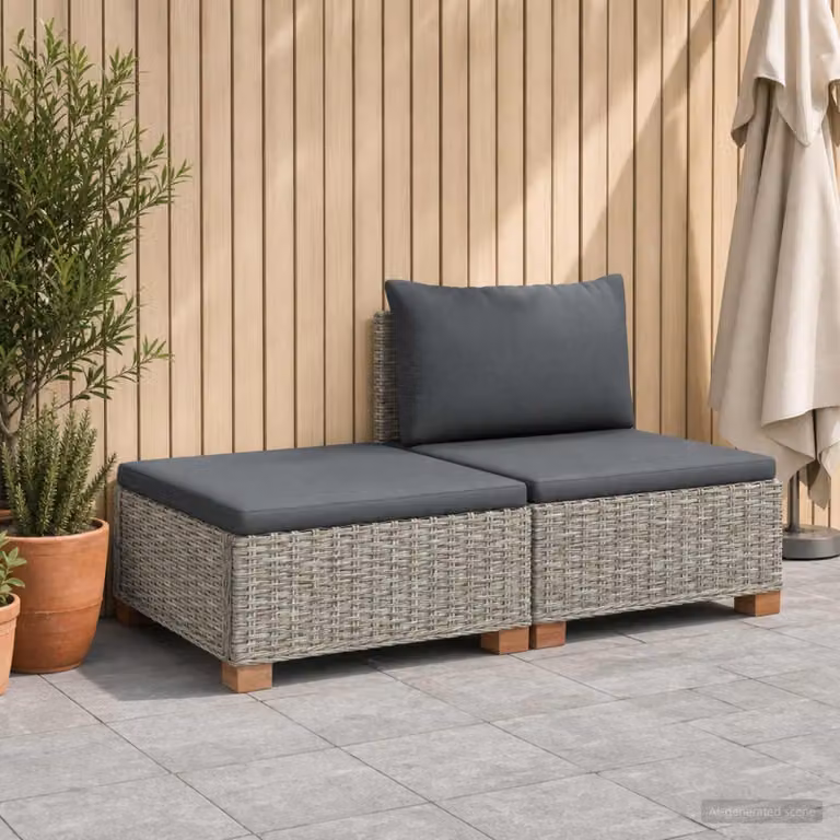 Maison Exclusive - Set da salotto in rattan naturale, composto da 2 pezzi, con cuscini, colore grigio Kubu