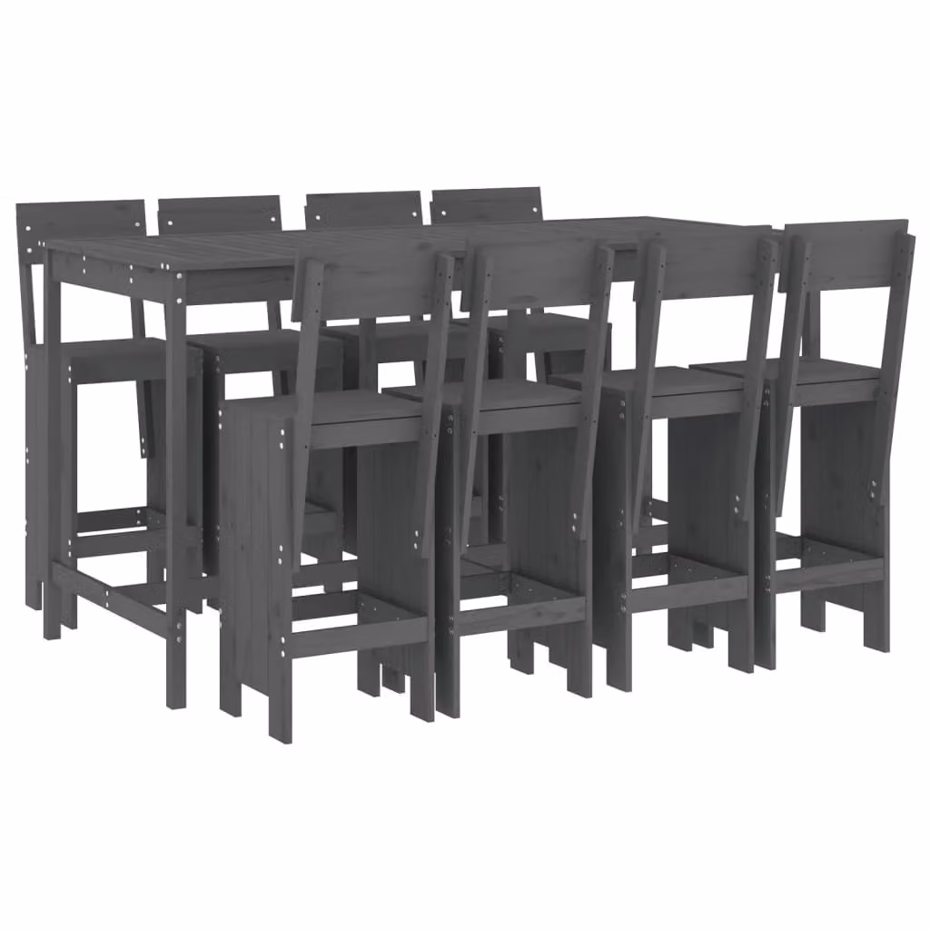 Set Bar da Giardino 9 pz Grigio in Legno Massello di Pino