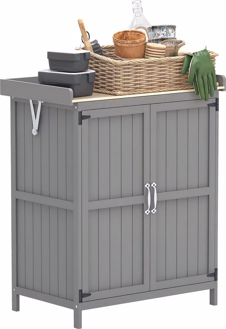 Casetta da giardino Outsunny in legno, casetta per attrezzi resistente alle intemperie 74x43x88cm, casetta per attrezzi