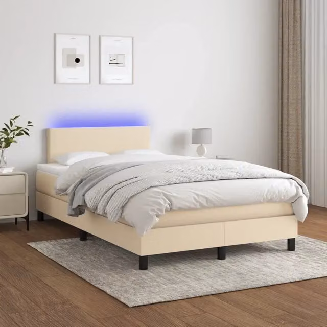 Letto Ibrido con Materasso vidaXL in Tessuto Beige e Bianco con Illuminazione LED e Porta USB L/P: 120 x 200 cm