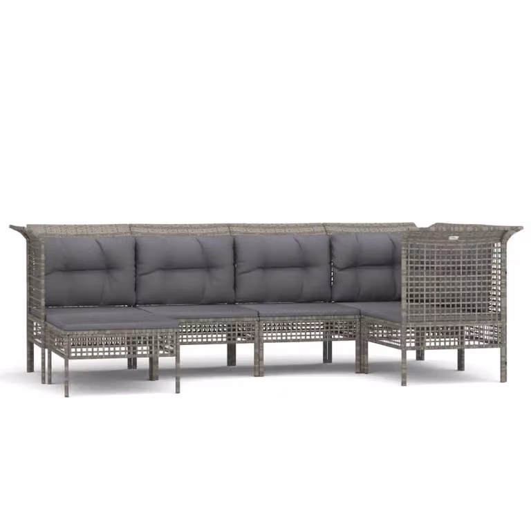 Set Divani da Giardino 6 pz con Cuscini in Polyrattan Grigio