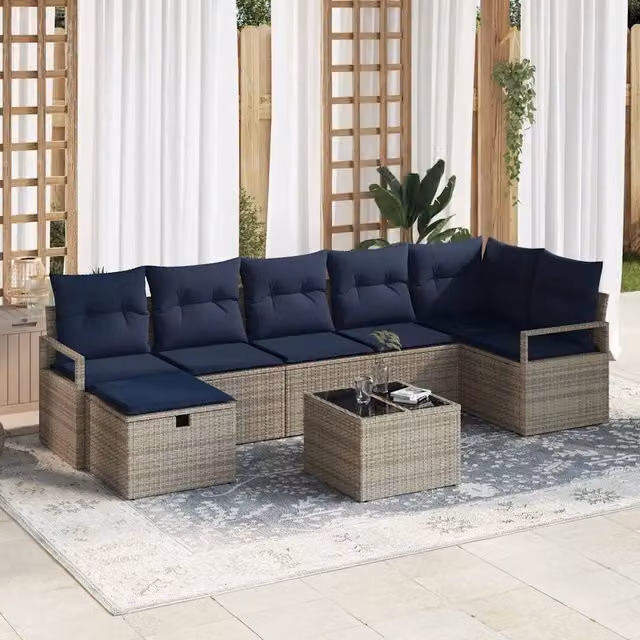 Set di divani 8 pz 7-Numero di posti Grigio e Blu Navy 3359214