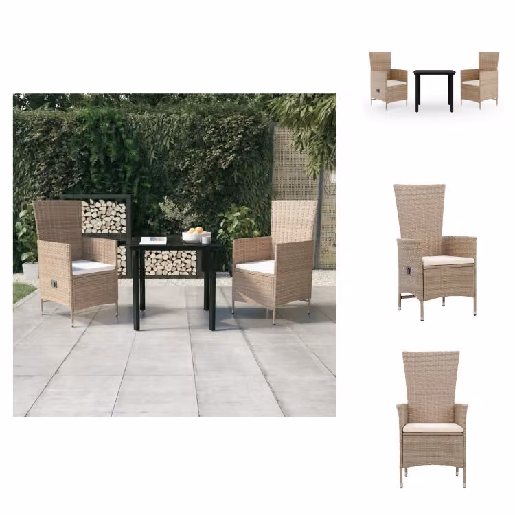 vidaXL Set da pranzo da giardino 3 pezzi con cuscini Beige - Set di mobili da giardino