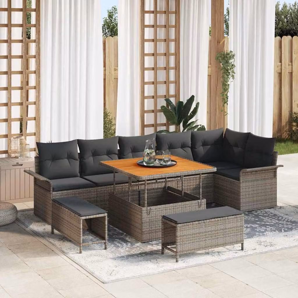 Maison Exclusive - Set da giardino composto da 9 pezzi, divano, colore grigio, realizzato in rattan sintetico