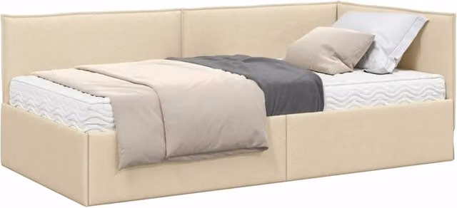 Letto singolo | Letto per adulti | Struttura Letto Angolare con Materasso 2 pcs Crema Velluto