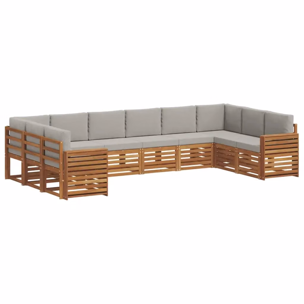 Set di divani da esterno vidaXL a forma di L in legno di acacia con cuscini grigi – 2