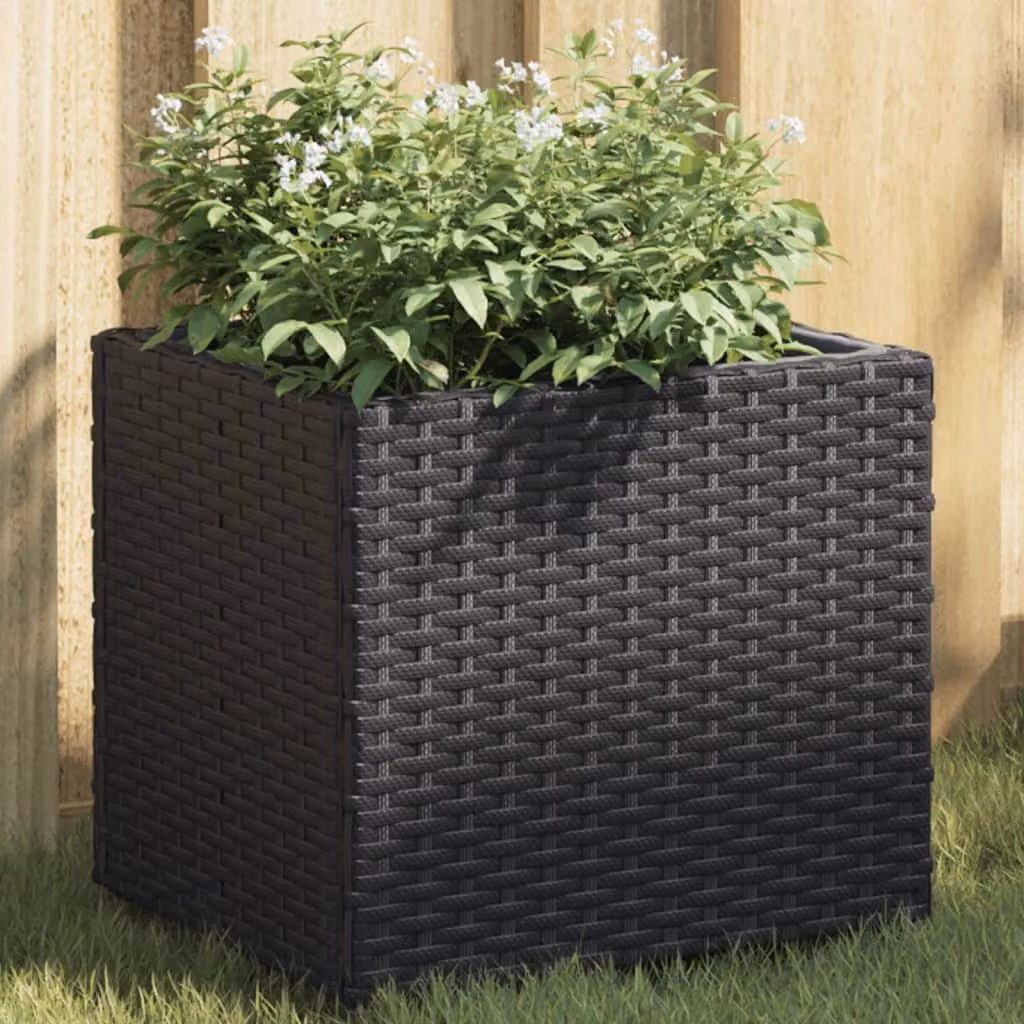 Fioriera da giardino vidaXL nera in polyrattan con struttura in acciaio e plastica L: 36 cm, P: 30 cm, H: 32 cm