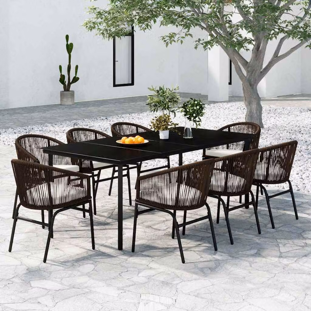 Set da pranzo da giardino vidaXL in metallo e vetro marrone, 9 pezzi