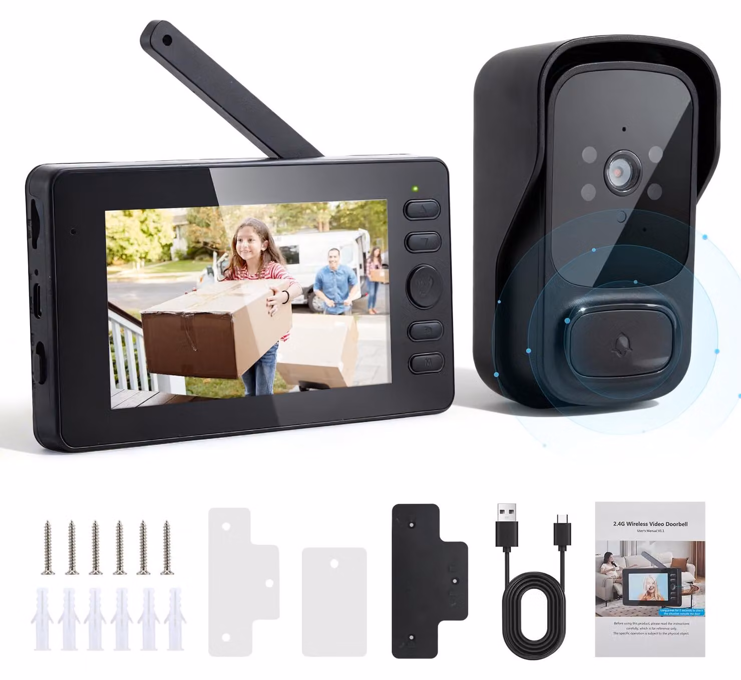 Videocitofono wireless con telecamera - Schermo HD 1080p da 4,3 pollici - Resistente all'acqua