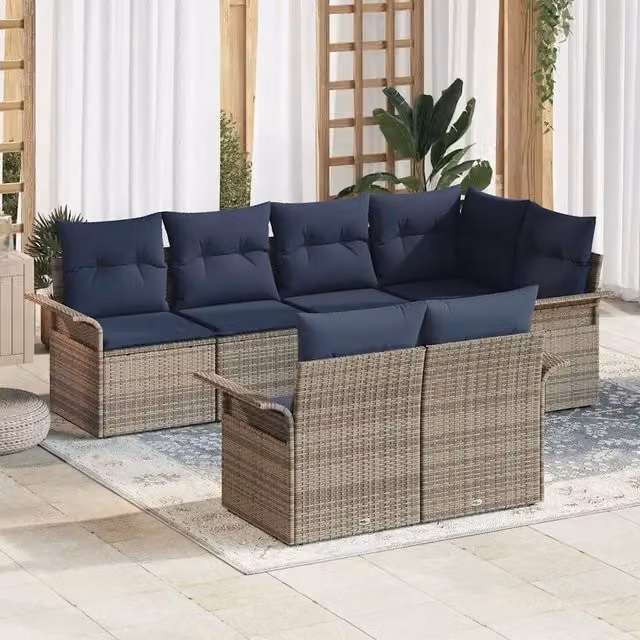 Set Divano da Giardino 7 pz Grigio polyrattan 3345405