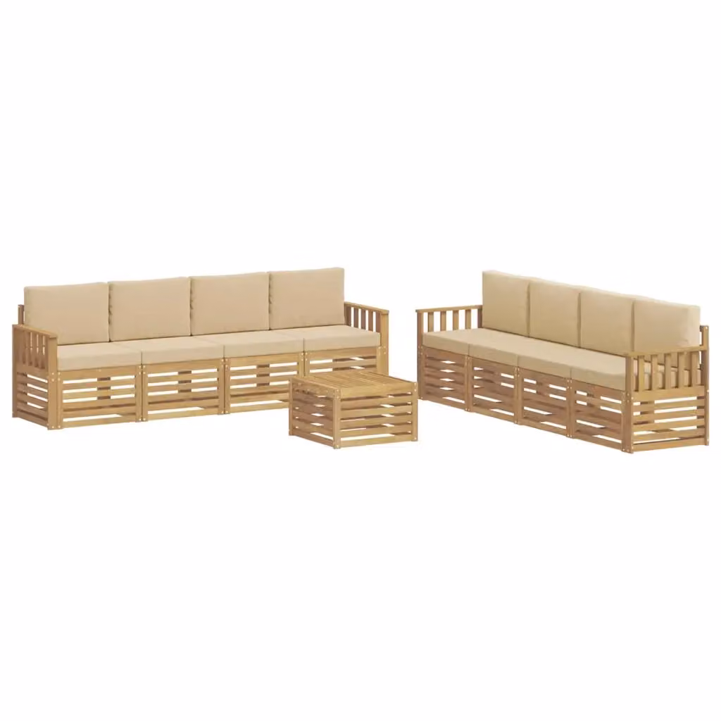 Set di mobili da giardino vidaXL composto da 9 pezzi in legno di acacia con divani, poltrone e tavolino da caffè, colore bianco e beige – 2