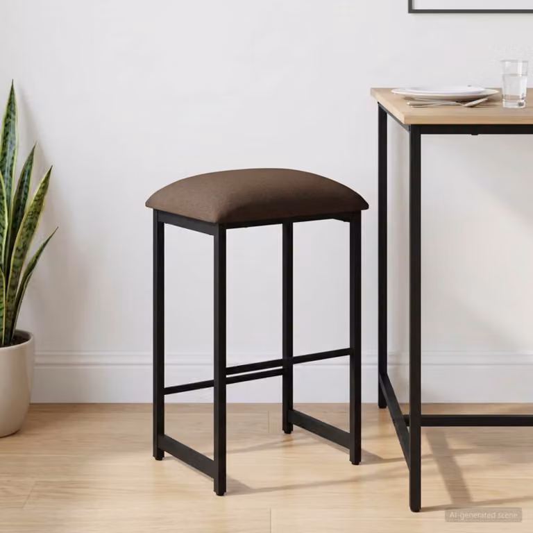 Sgabello da bar moderno vidaXL in tessuto beige e marrone con struttura in metallo e MDF L/P/H: 40 x 32 x 74 cm