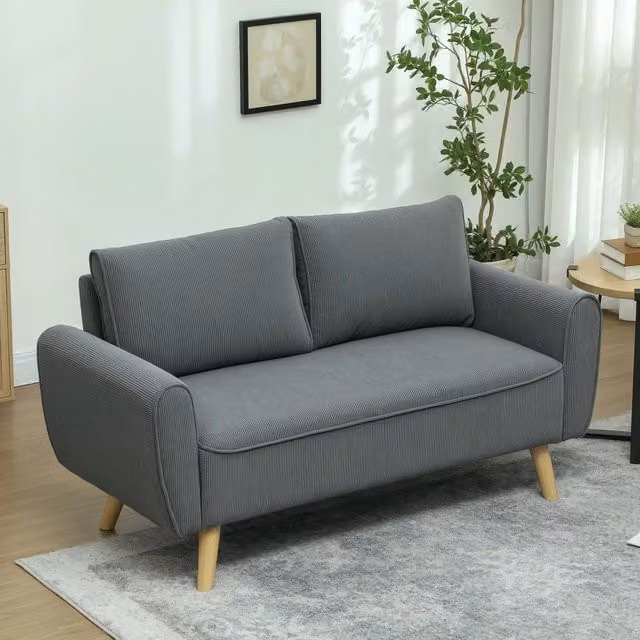 Divano a 2 posti moderno WISHDOR in tessuto grigio con struttura in legno e coperture rimovibili L: 145 cm, P: 75 cm, H: 78 cm