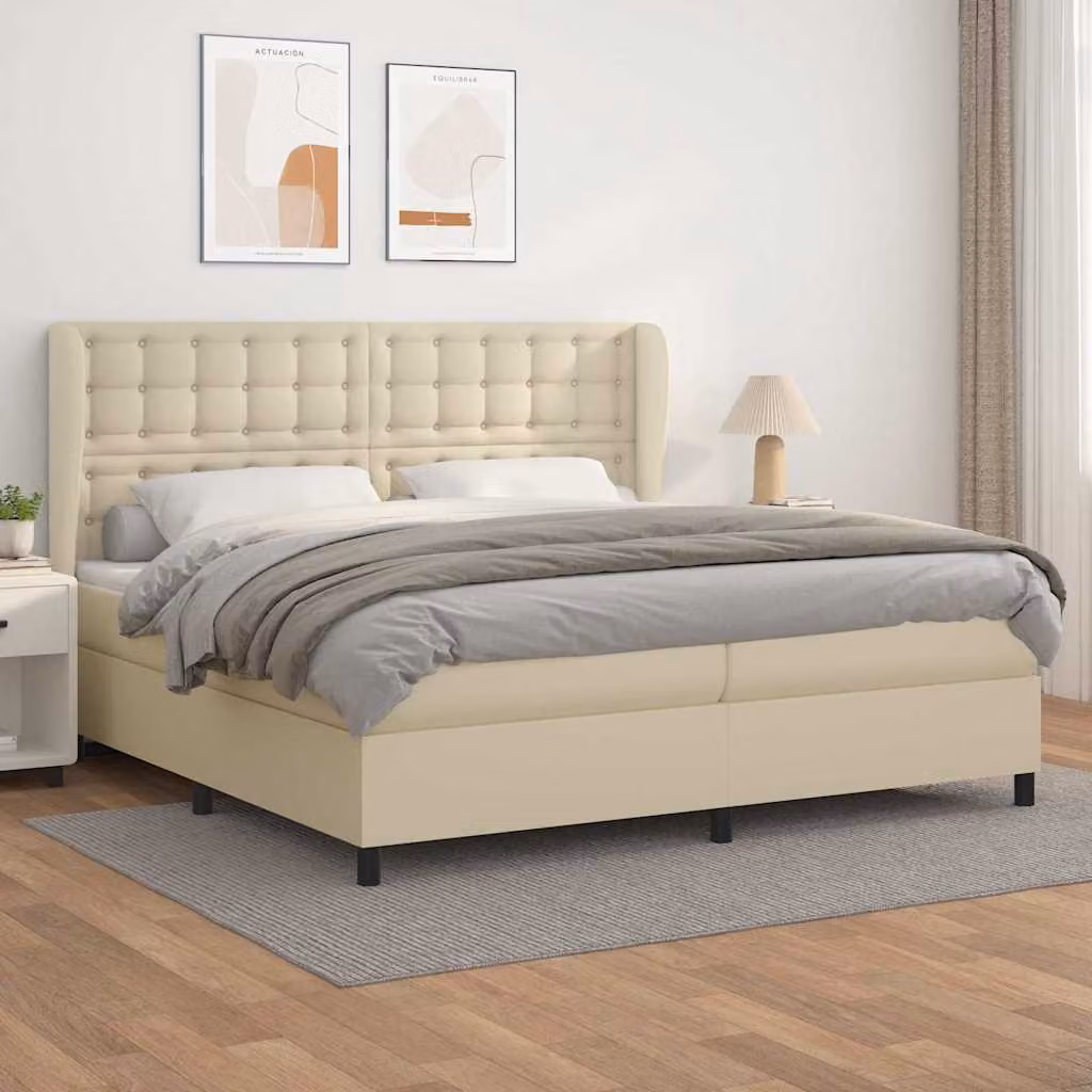 vidaXL Giroletto a Molle con Materasso in Similpelle Beige e Bianco L/P: 200 x 200 cm – 1