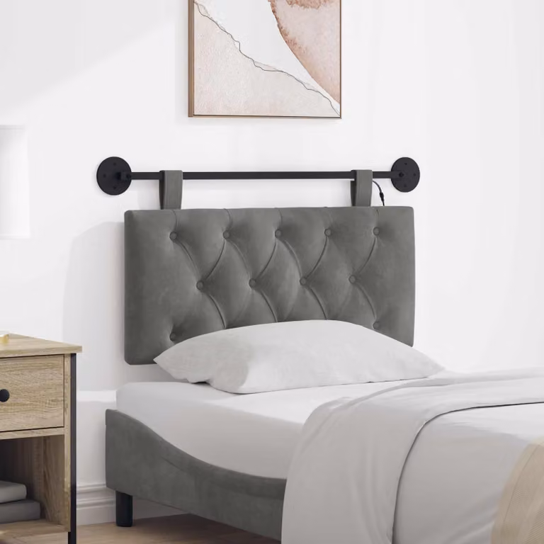 Testiera sospesa vidaXL in velluto grigio con illuminazione integrata e pannello imbottito