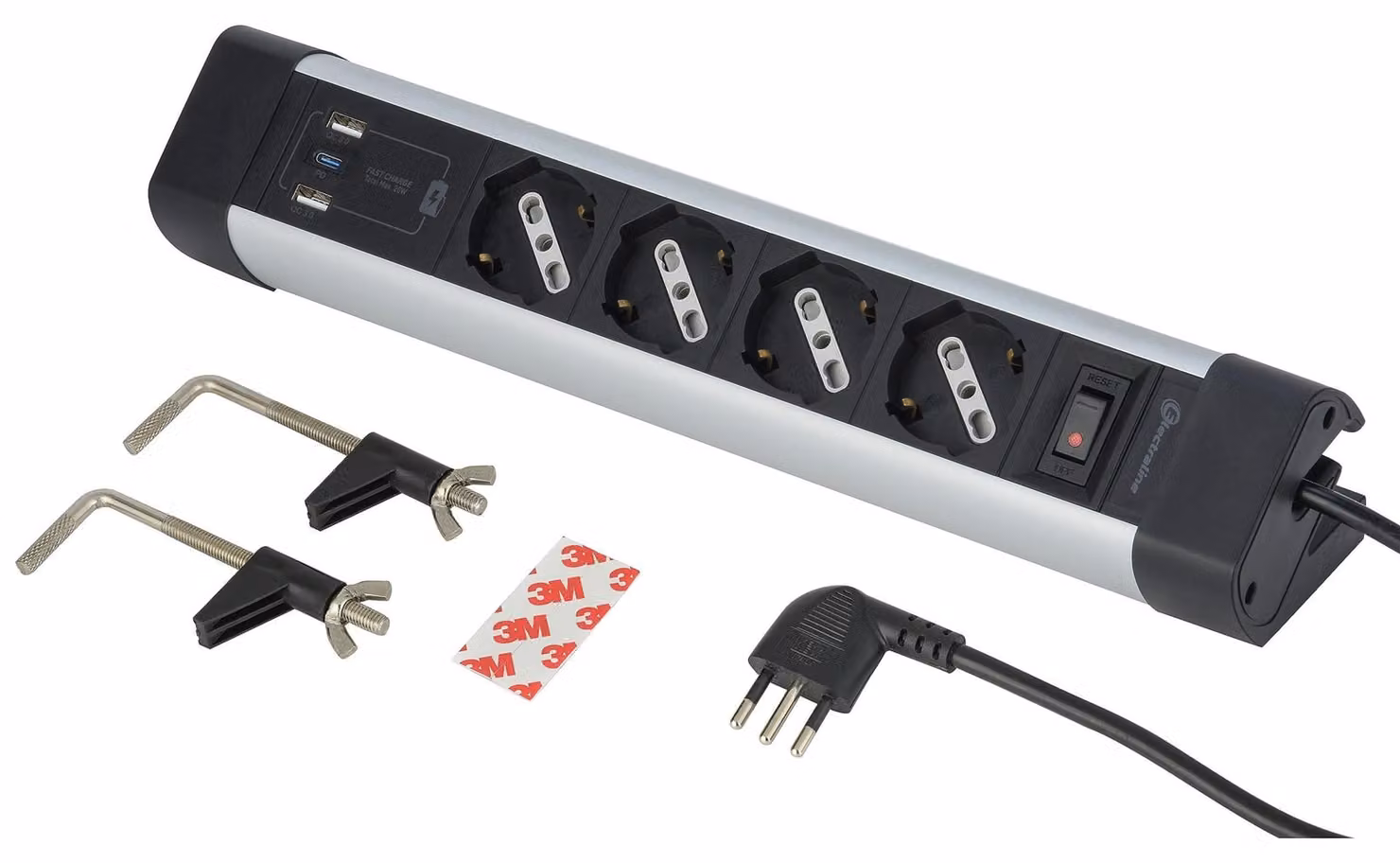 Electraline 61918, ciabatta multipla per scrivania, 4 prese, versatile, marca Schu