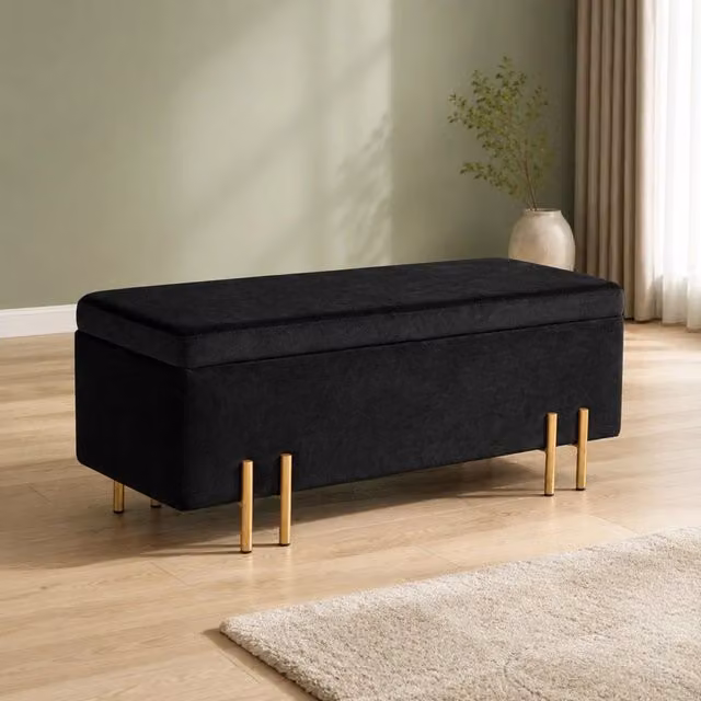 panca contenitore 100 x 40 x 42 cm nera, con vano portaoggetti integrato